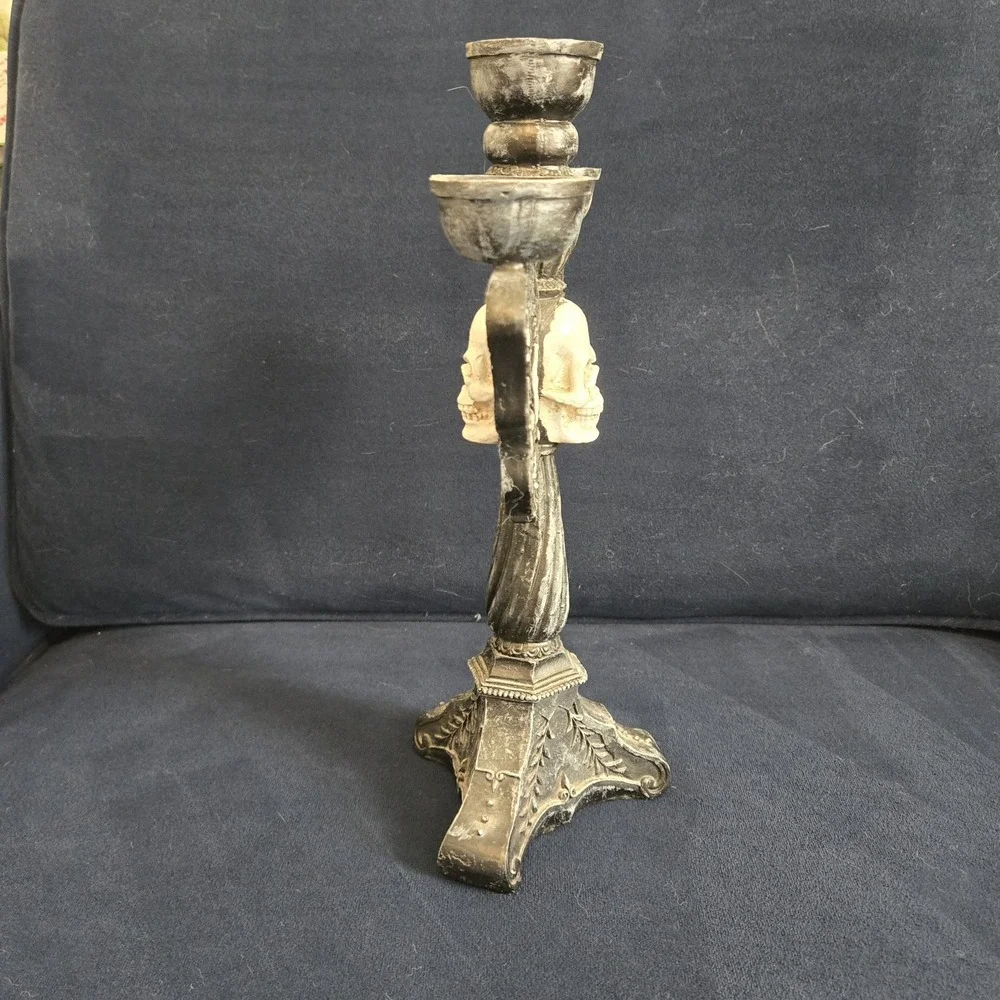 Gothic Skull Moth Candelabra Resin Candle Holder Black Celestial Halloween Decor